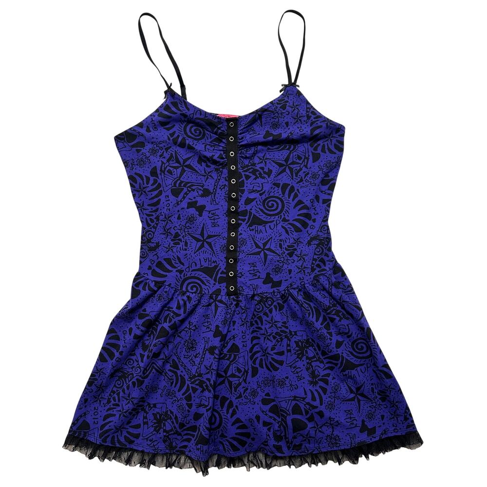 Y2K Betsey Johnson Intimates Lace Hem Babydoll Mini Dress L Purple